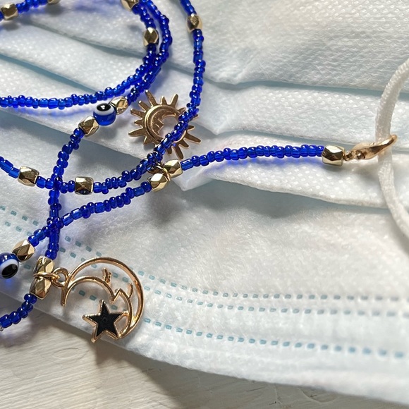 Handmade face mask holder, string bead, evil eyes, moon star & sun & moon - Picture 7 of 17